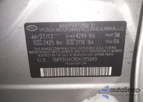 2013 Hyundai Sonata Gls from USA, damaged, VIN 5NPEB4AC8DH785845
